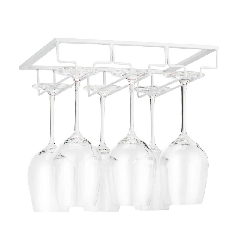 FOMANSH Wine Glass Rack - Under Cabinet Stemware Wine Glass Holder Glasses Storage Hanger Metal Organizer for Bar Kitchen White - Image 1